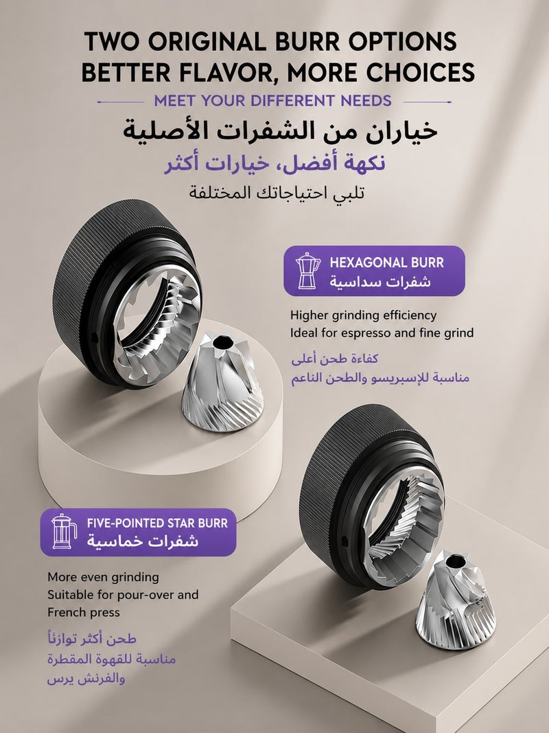 مطحنة قهوة يدوية محمولة بشفرة طحن CNC من الستانلس ستيل مع ذراع تدوير، طقم هدايا لتحضير القهوة في المنزل والمكتب والسفر والتخييم - Image 5