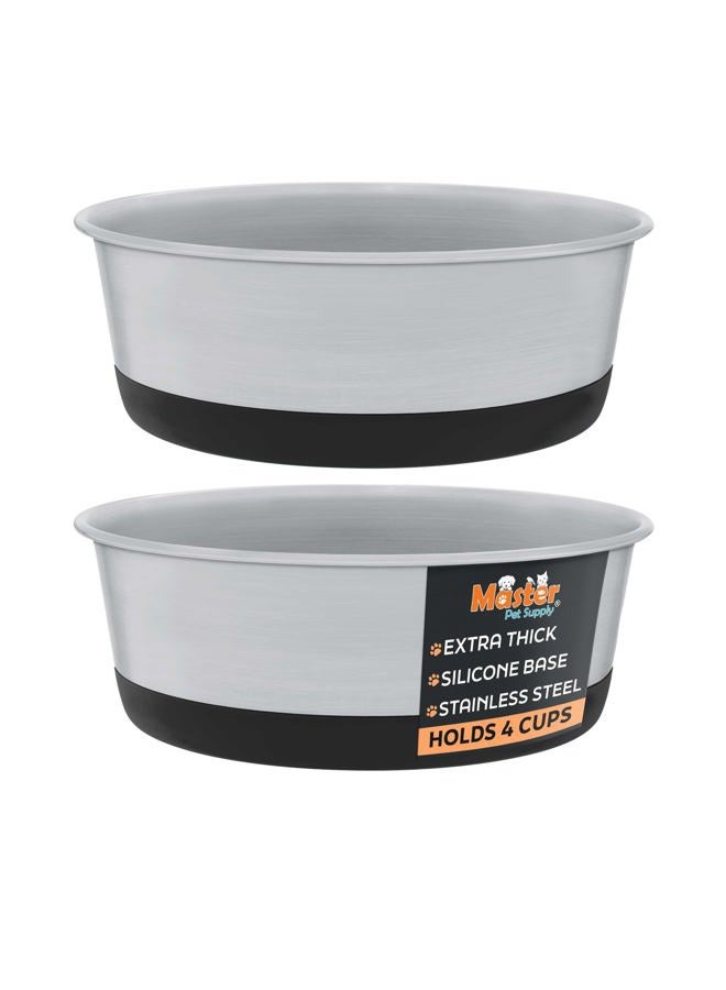 Master Pet Supply Stainless Steel Dog Bowls Set of 2 with Extra Thick Silicone Base - 4 Cup (32 oz) Black Velvet, Non-Slip, Dishwasher Safe Metal Bowls, Pet Dog Food Bowl for Dogs, Cats, Anti Rust - Image 1