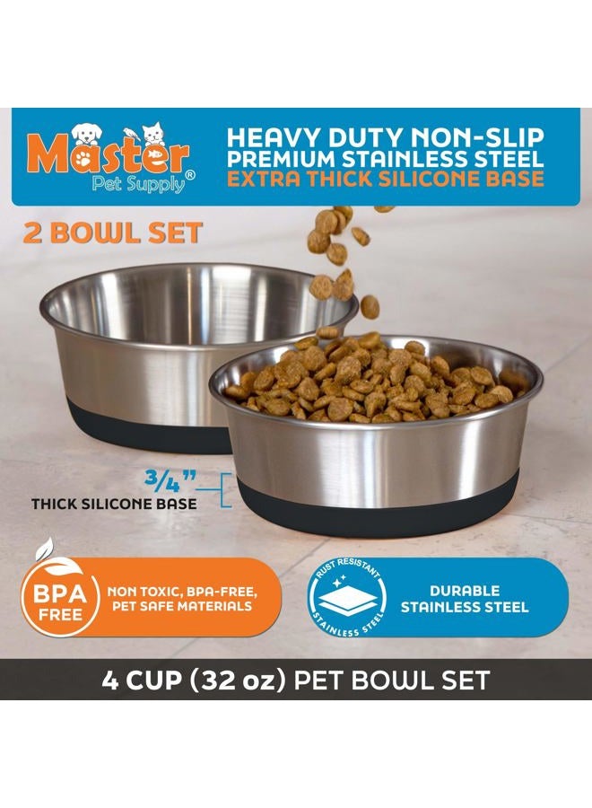 Master Pet Supply Stainless Steel Dog Bowls Set of 2 with Extra Thick Silicone Base - 4 Cup (32 oz) Black Velvet, Non-Slip, Dishwasher Safe Metal Bowls, Pet Dog Food Bowl for Dogs, Cats, Anti Rust - Image 3