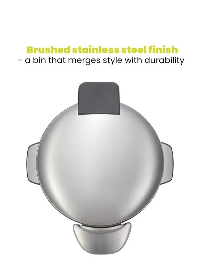 EKO Stainless Steel Pedal Bin | Heavy Duty Brushed Fingerprint Proof Waste Bin | Soft Close Bathroom Office Dustbin | 8L | Silver - Image 2