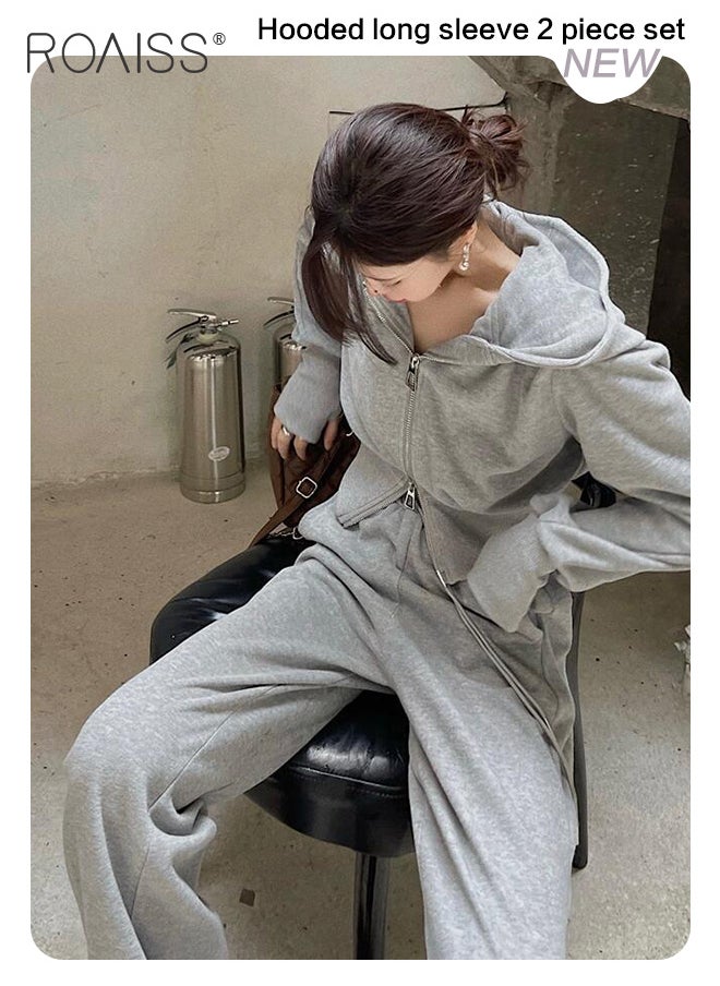 roaiss 2-Piece Sports Suit For Women Versatile Hooded Long-Sleeved Top And Casual Loose-Fitting Sweatpants For Daily Commuting  - Image 4