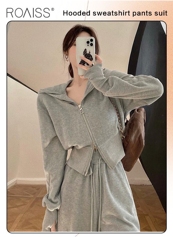 roaiss 2-Piece Sports Suit For Women Versatile Hooded Long-Sleeved Top And Casual Loose-Fitting Sweatpants For Daily Commuting  - Image 5