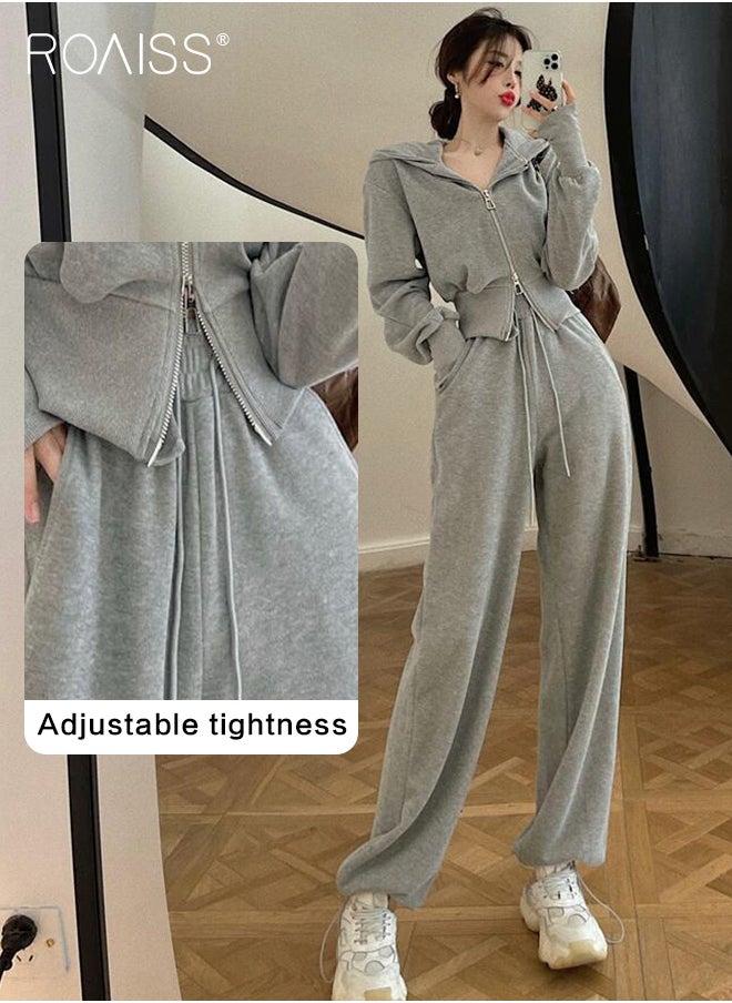 roaiss 2-Piece Sports Suit For Women Versatile Hooded Long-Sleeved Top And Casual Loose-Fitting Sweatpants For Daily Commuting  - Image 2