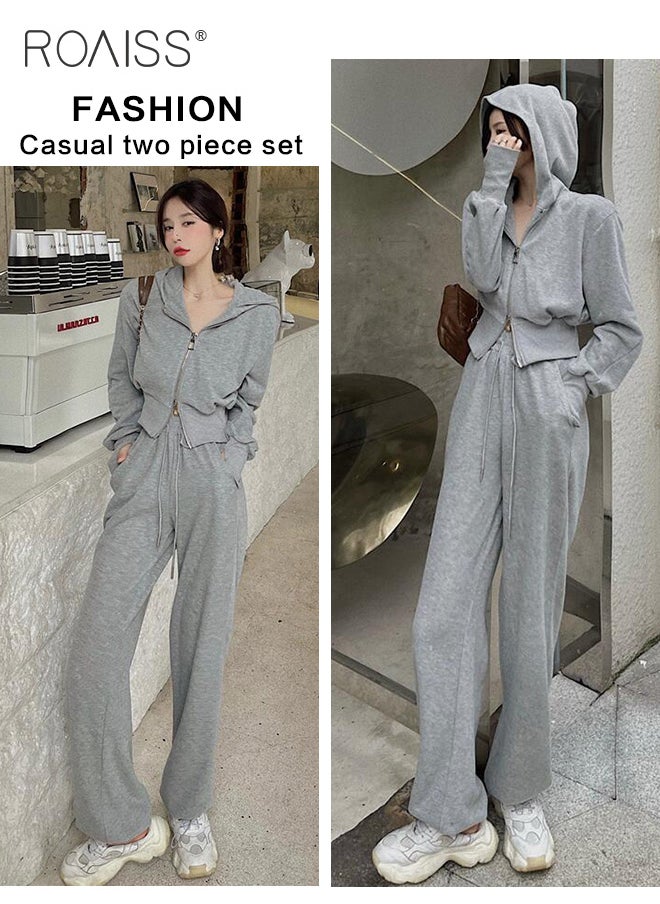 roaiss 2-Piece Sports Suit For Women Versatile Hooded Long-Sleeved Top And Casual Loose-Fitting Sweatpants For Daily Commuting  - Image 3