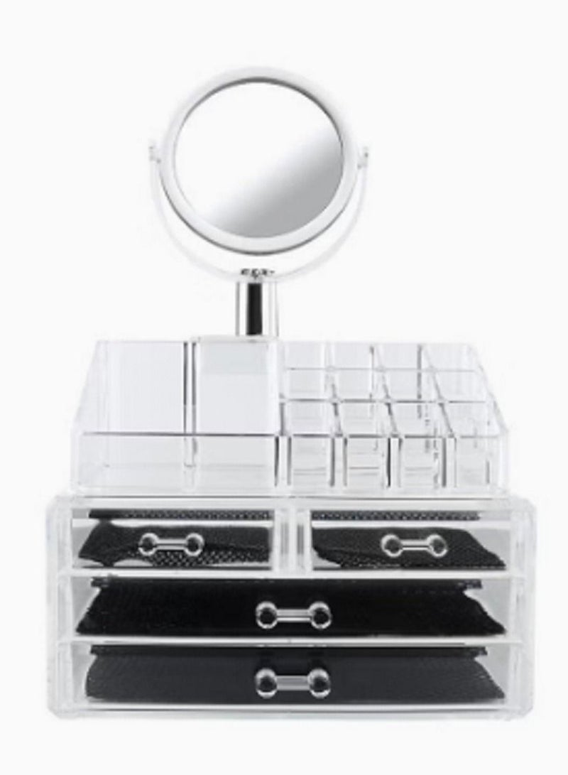 4 Drawers Cosmetic Jewellery Organizer Box With Removable Mirror Clear