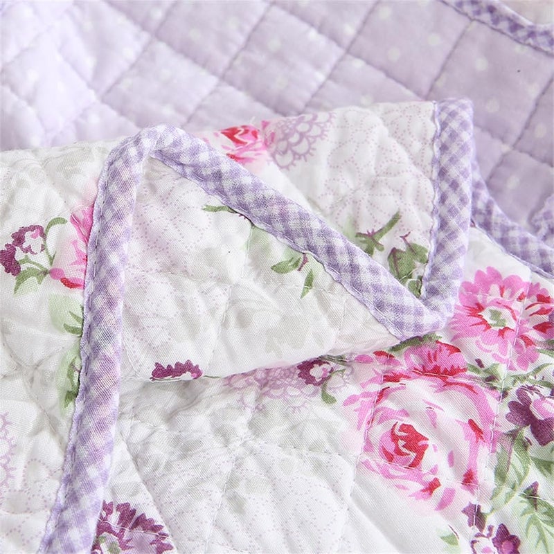 Purple Floral Patchwork Quilt Throw Blanket, 60" x 80" Twin Size, 100% Cotton Reversible Bedspread, Quilted Throw for Bed, Couch, Sofa, Chair - Image 3