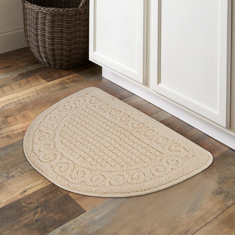 Echaprey Half Round Non-Slip Kitchen Bathroom Toilet Doormat Floor Rug Mat Keeps Your Floors Clean Home Decor (Small, Camel) - Image 3