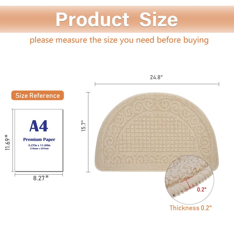 Echaprey Half Round Non-Slip Kitchen Bathroom Toilet Doormat Floor Rug Mat Keeps Your Floors Clean Home Decor (Small, Camel) - Image 2