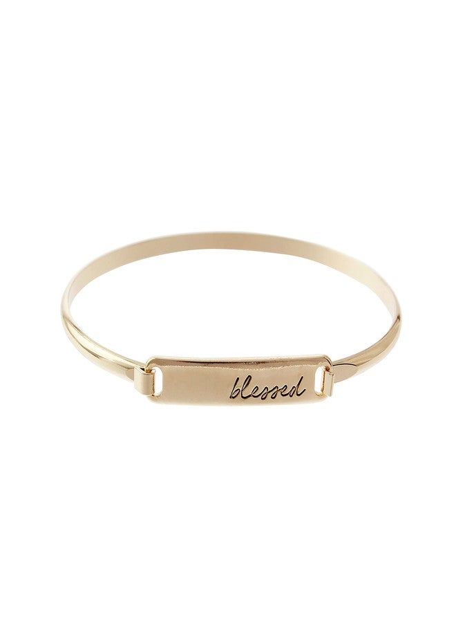 NTLX Inspirational Message Jewelry - Bracelets for Women - Delicate Metal Bar Bracelet - Engraved Messages - Gold, Silver, Rose Gold Plated - Modern & Simple - with Gift Box included (Blessed - Gold) - Image 1