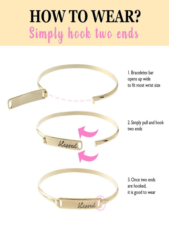 NTLX Inspirational Message Jewelry - Bracelets for Women - Delicate Metal Bar Bracelet - Engraved Messages - Gold, Silver, Rose Gold Plated - Modern & Simple - with Gift Box included (Blessed - Gold) - Image 3