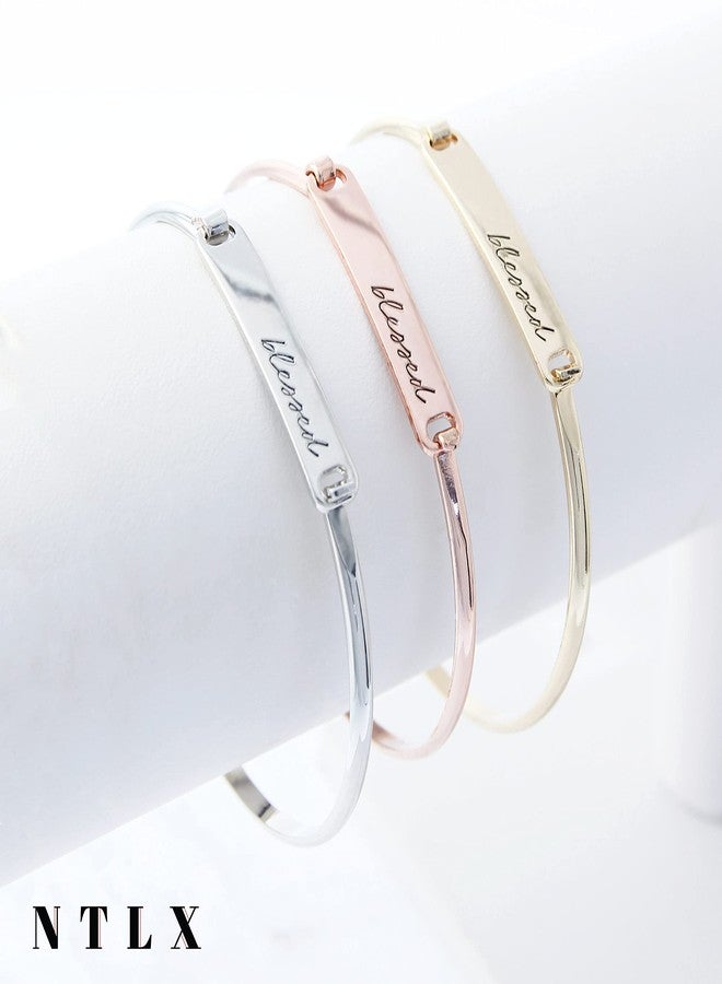 NTLX Inspirational Message Jewelry - Bracelets for Women - Delicate Metal Bar Bracelet - Engraved Messages - Gold, Silver, Rose Gold Plated - Modern & Simple - with Gift Box included (Blessed - Gold) - Image 4