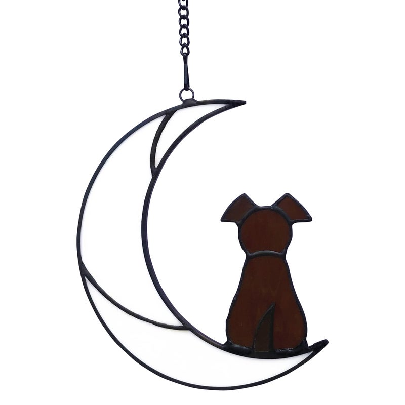 Lcensp Stained Glass Window Hangings Pet Dog Memorial Gifts for Dog Lovers A Brown Dog Decor on Moon Suncatchers Loss of Dog Sympathy Gift Dog Remembrance Gifts in Memory of DogBrown