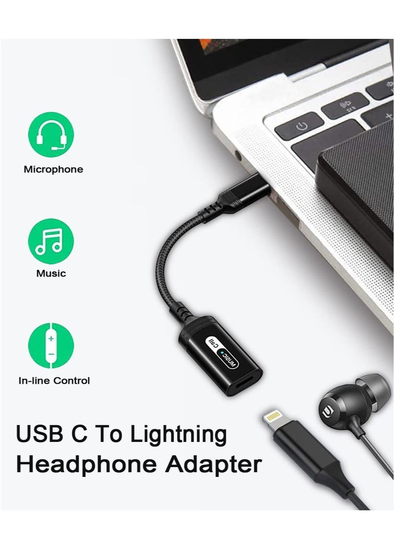 USB C to Lightning Audio Adapter, USB Type C Male to Lightning Female Headphone Converter for Apple iPad Air 4 Mini 6 MacBook to Earphones Connector for Call Music Video (Not Support Charging)