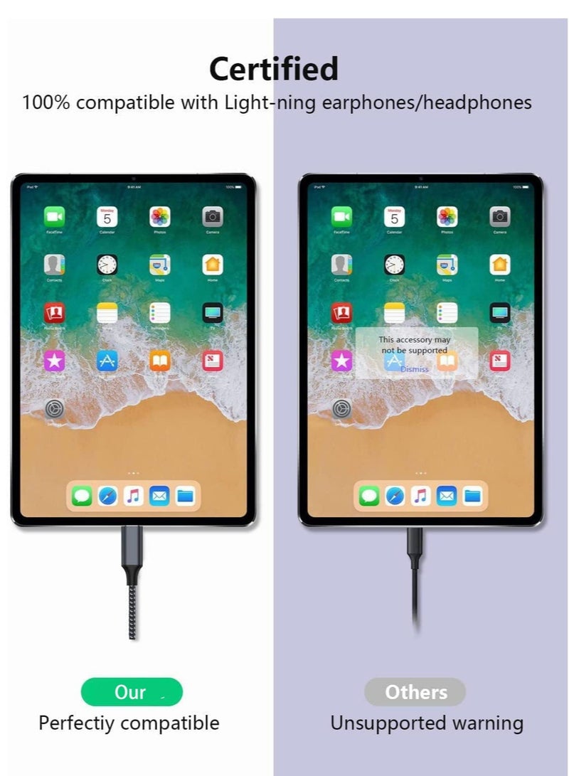 USB C to Lightning Audio Adapter, USB Type C Male to Lightning Female Headphone Converter for Apple iPad Air 4 Mini 6 MacBook to Earphones Connector for Call Music Video (Not Support Charging)