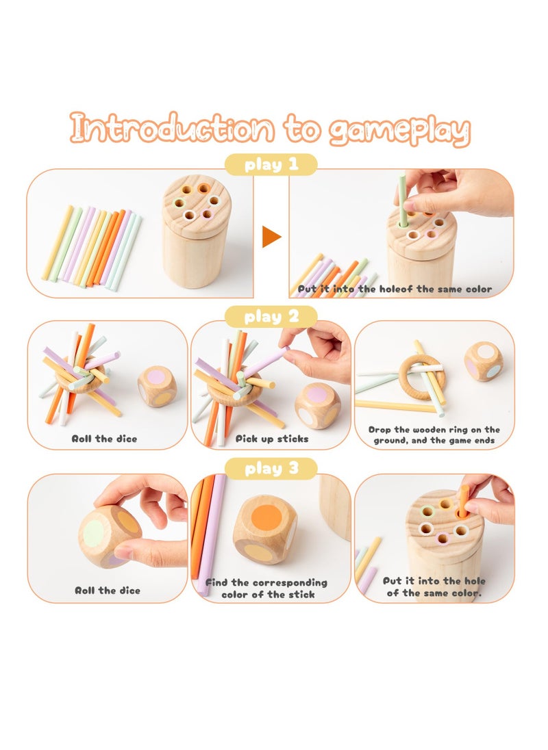Excefore Wooden Montessori Sticks Toys for Kids, 6 Colors Fine Motor Skills Toys, Learning Toys for 1-3 Year Old, Natural Wood Educational Sorting Toy, Sensory Toys Travel Game Birthday for Boys Girls  - Image 2