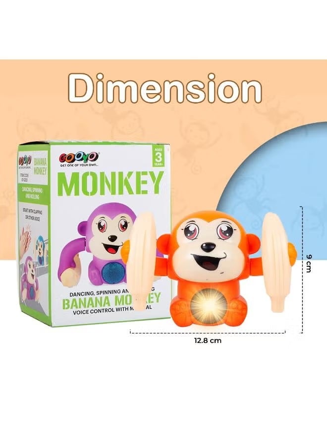Gooyo GY2029 Voice Control Banana Dancing Monkey Toy | Spinning, Rolling and Tumbling Toy for Kids with Bright LED Lights & Sound Effects | Orange | 3xAAA Battery (Not Included) - Image 1