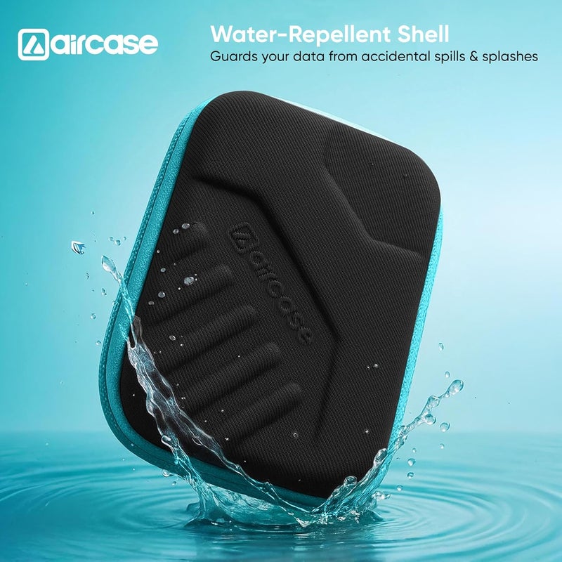 AirCase حافظة قرص صلب خارجي 2.5 بوصة مع غلاف EVA مقاوم للصدمات وبطانة ناعمة | حقيبة تنظيم سفر مع جيب شبكي، إغلاق بسحاب لقرص HDD/SSD، سماعات، كابل، شاحن وأجهزة (أسود) - Image 3