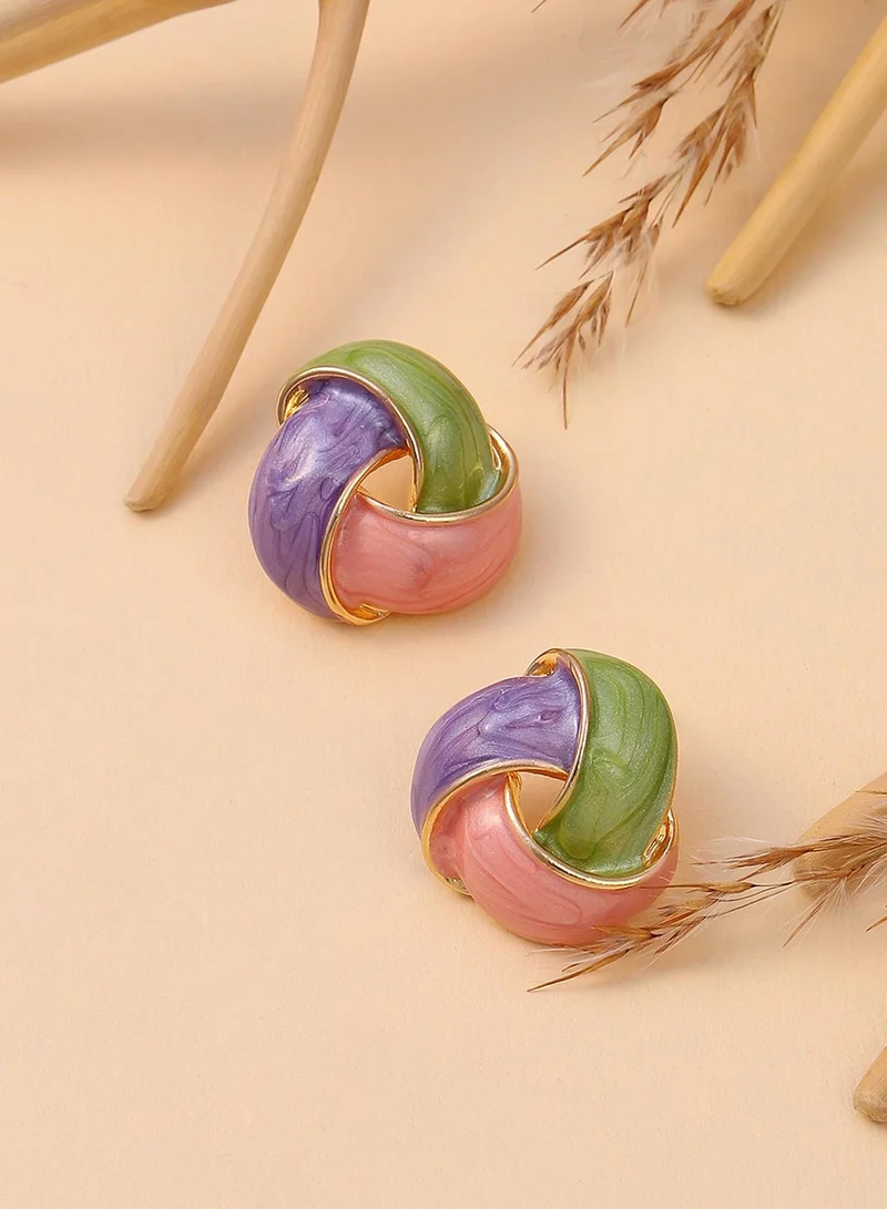 سوهي Overlap Enamelled Artificial Stud Earring Jewellery