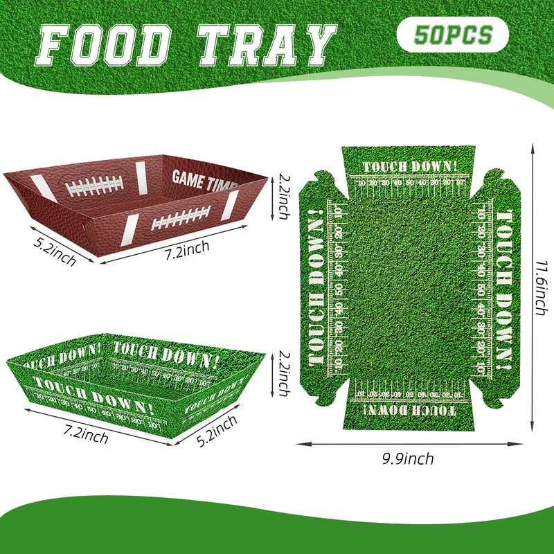 Actilize 50 Pcs Football Party Decorations, Disposable Food Tray for Super Bowl, Snack Trays, Large Serving Boats for Birthday, Tailgate & Sports Theme Events â€“ 2 Designs - Image 2