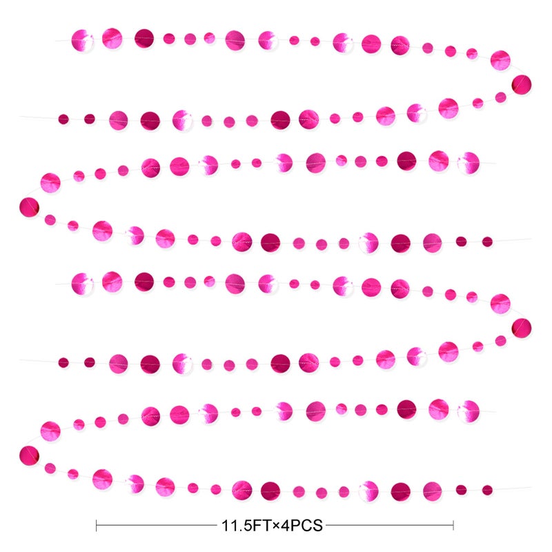 pinkblume Hot Pink Party Decorations Circle Dots Garland Metallic Rose Pink Hanging Paper Polka Dots Streamer for Bachelorette Birthday Engagement Wedding Bridal Shower Anniversary Baby Shower Party Supplies - Image 2