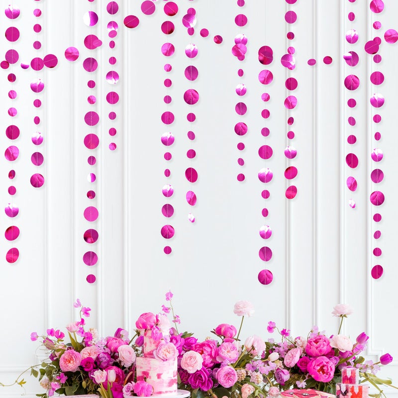 pinkblume Hot Pink Party Decorations Circle Dots Garland Metallic Rose Pink Hanging Paper Polka Dots Streamer for Bachelorette Birthday Engagement Wedding Bridal Shower Anniversary Baby Shower Party Supplies - Image 1