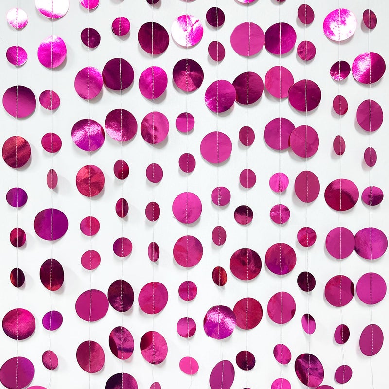 pinkblume Hot Pink Party Decorations Circle Dots Garland Metallic Rose Pink Hanging Paper Polka Dots Streamer for Bachelorette Birthday Engagement Wedding Bridal Shower Anniversary Baby Shower Party Supplies - Image 3