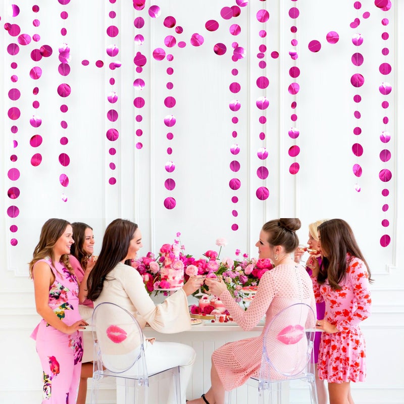 pinkblume Hot Pink Party Decorations Circle Dots Garland Metallic Rose Pink Hanging Paper Polka Dots Streamer for Bachelorette Birthday Engagement Wedding Bridal Shower Anniversary Baby Shower Party Supplies - Image 5