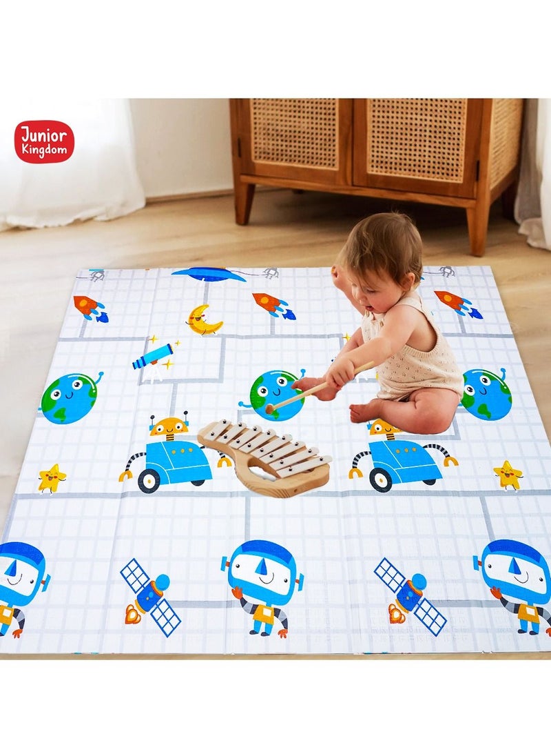 Junior Kingdom - Baby Playmat Extra Large Foam Foldable Reversible Playmat Baby Crawling Mat Room Decor Transforms into Large Fun Activity Gym Planet & Alphabets Thickness 1 CM Size 180 X 200 X 1 cm - Image 1