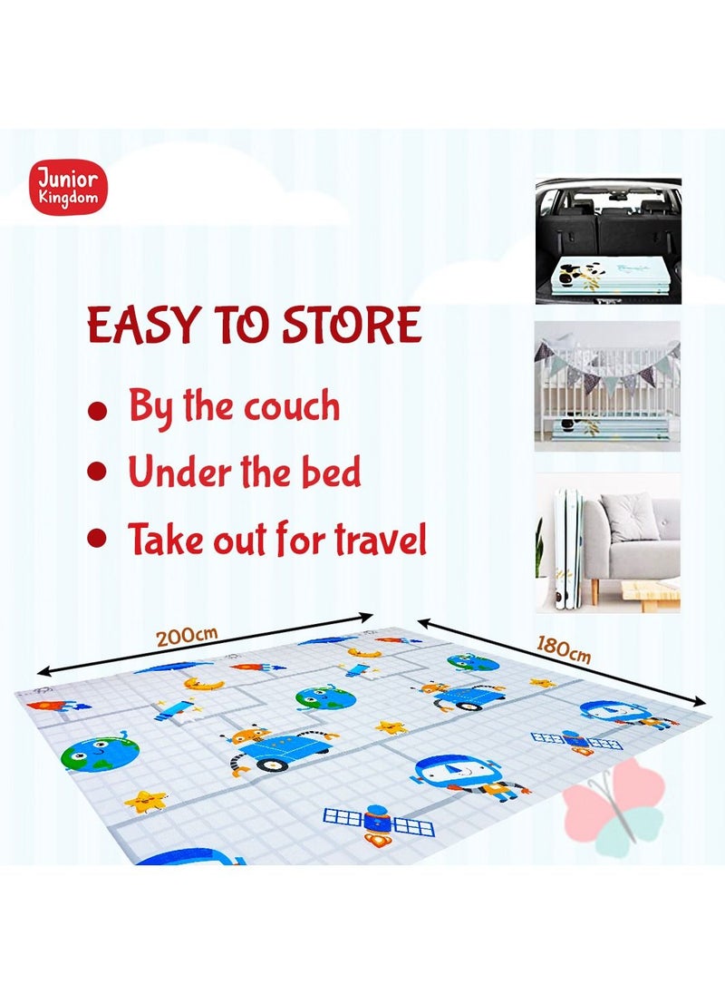 Junior Kingdom - Baby Playmat Extra Large Foam Foldable Reversible Playmat Baby Crawling Mat Room Decor Transforms into Large Fun Activity Gym Planet & Alphabets Thickness 1 CM Size 180 X 200 X 1 cm - Image 1