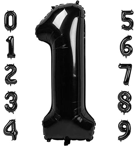 Mluchee Number Balloons 1, 40 Inch One Balloons for 1st Birthday Girl Boy 1 11 21 Party Decorations Baby Shower Photo Shoot, Black 1 Balloon - Image 1