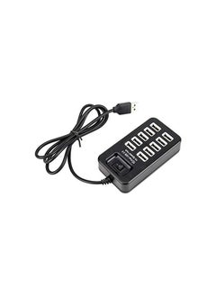 ماركة غير محددة محور USB غير محدود، مركز بيانات USB 2.0 بـ 10 منافذ ومفاتيح تشغيل/إيقاف، مقسم USB مع كابل 1.0 متر 