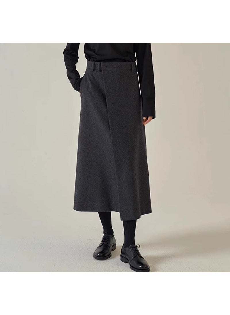 Generic - FACA*E PATTERN 2024 Spring Wool Midi Skirt for Women Gray - Image 1