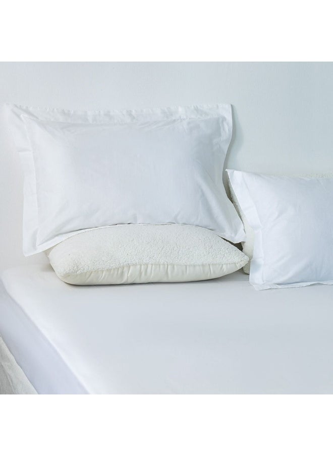 DANUBE HOME - Bliss 3 - Pieces Cotton Queen Fitted Sheet Set Soft, Breathable, And Comfortable Bedding Stylish Queen Fitted sheet And 2 Pillow Cover - White - 160 X 200 + 35 cm, 50x75 cm - Image 1