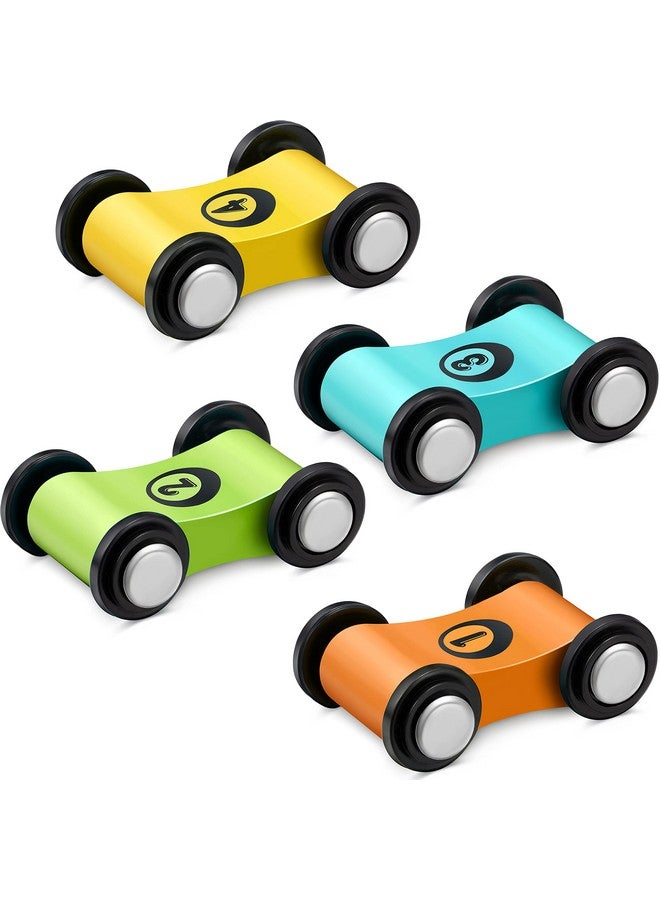 زانماي 4 قطع من ألعاب مسار السباق الخشبية لعمر 1 2 3 سنوات، هدية لحفلات عيد الميلاد، مجموعة ألعاب سيارات صغيرة خشبية بديلة للسيارات، 4 قطع - Image 1