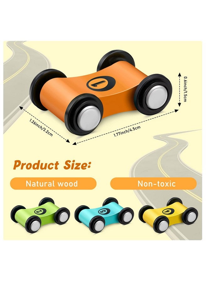 زانماي 4 قطع من ألعاب مسار السباق الخشبية لعمر 1 2 3 سنوات، هدية لحفلات عيد الميلاد، مجموعة ألعاب سيارات صغيرة خشبية بديلة للسيارات، 4 قطع - Image 2