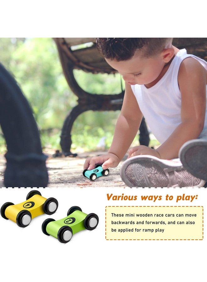 زانماي 4 قطع من ألعاب مسار السباق الخشبية لعمر 1 2 3 سنوات، هدية لحفلات عيد الميلاد، مجموعة ألعاب سيارات صغيرة خشبية بديلة للسيارات، 4 قطع - Image 4