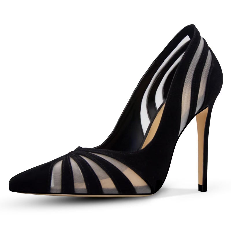 HOCHFART Women's Pumps Mesh Closed Toe Stiletto Heels Pumps 4.3IN High Heels Clasic Dress Wedding Office Shoes, Size 7, Black - Image 1