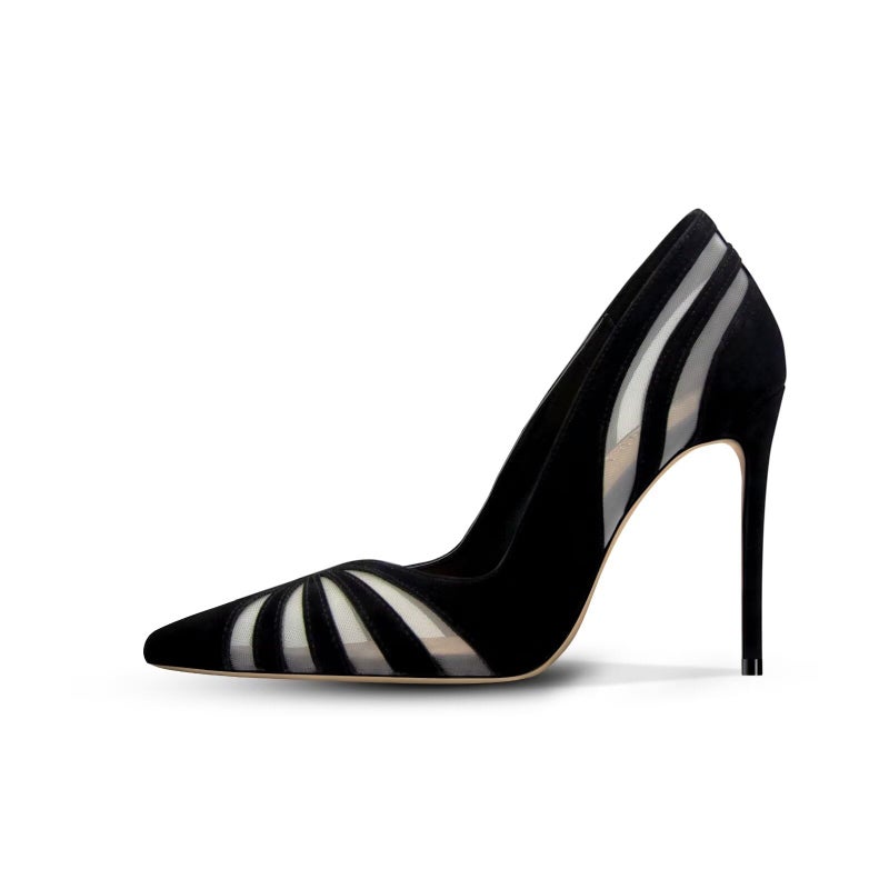 HOCHFART Women's Pumps Mesh Closed Toe Stiletto Heels Pumps 4.3IN High Heels Clasic Dress Wedding Office Shoes, Size 7, Black - Image 4
