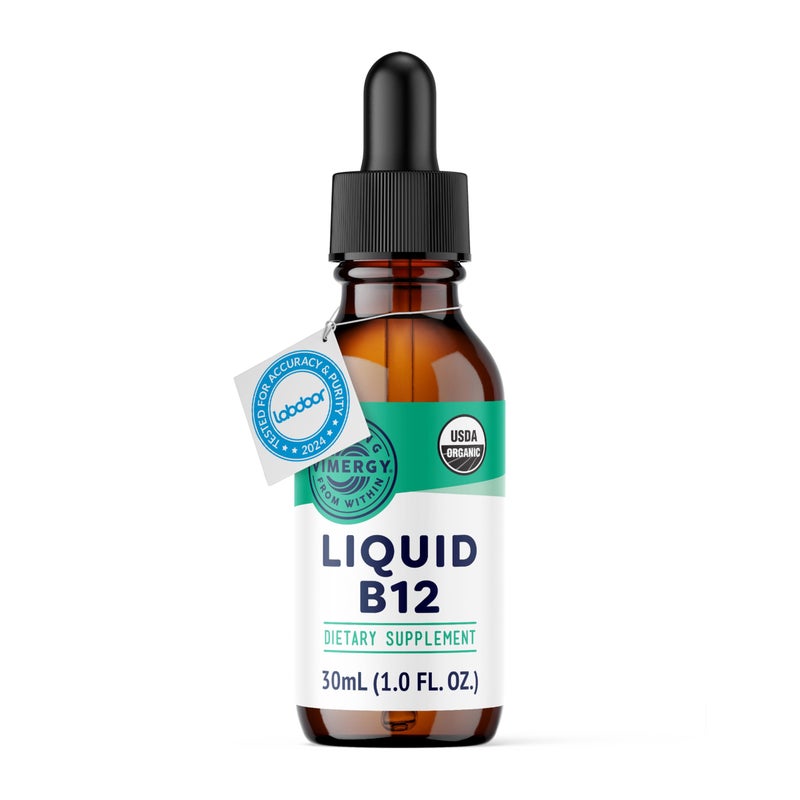 Vimergy Organic Liquid Vitamin B12 Supplement 2500 mcg Methylcobalamin Adenosylcobalamin FastAbsorbing Energy Support USDA Organic Vegan NonGMO B12 Vitamins for Women Men 30 Serving 30 mL