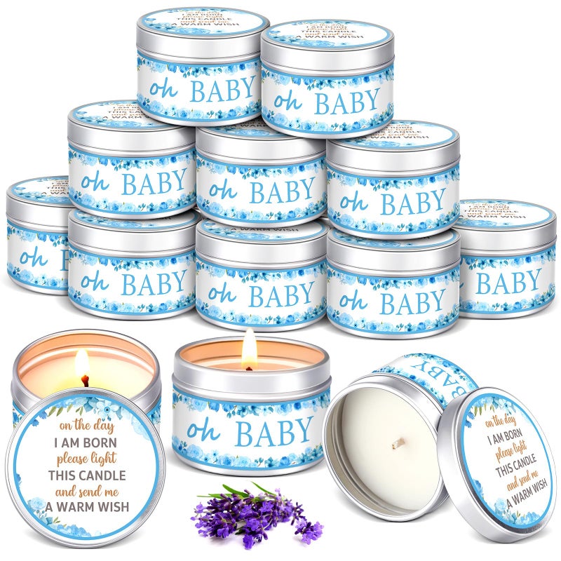 Funtery 12 Pcs Baby Shower Favors for Guests Baby Shower Decorations Floral Lavender Scented Candles Gender Reveal Candle Rustic Tealight Return GiftBuds