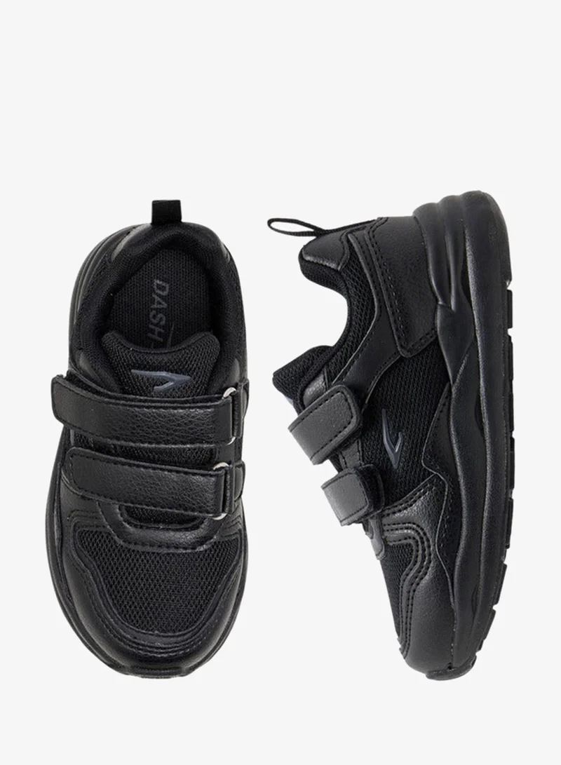 Dash Panelled School Shoes with Hook and Loop Closure