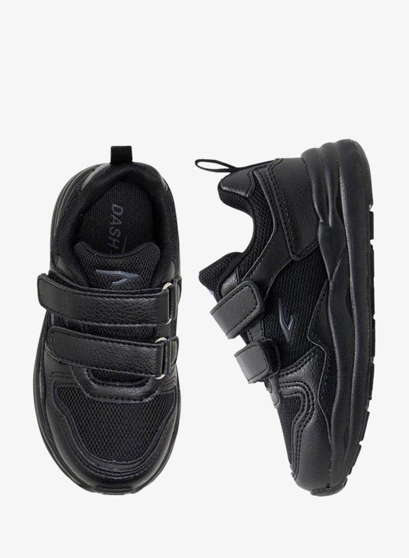 Dash Panelled School Shoes with Hook and Loop Closure - Image 1