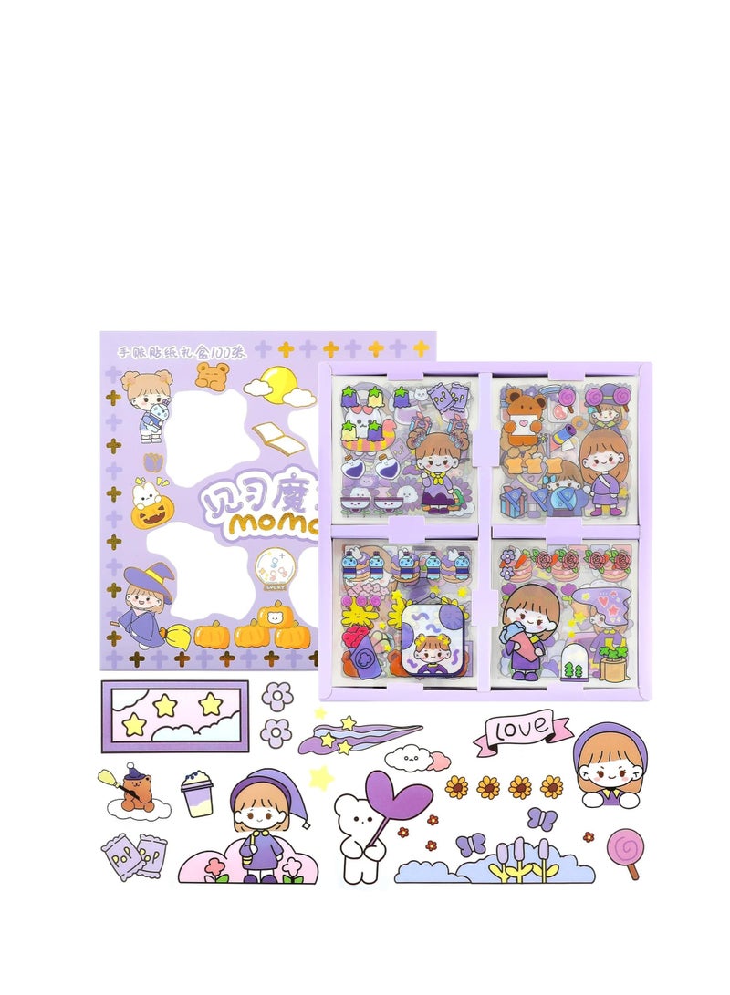 Stickers Set, 100 Pcs Cute Cartoon Girl Animal Stickers, Cute Waterproof Sticker Set for Water Bottle Laptop Scrapbook Vinyl, Aesthetic Stickers for Journaling Gifts Kids Girls Boys - Image 1