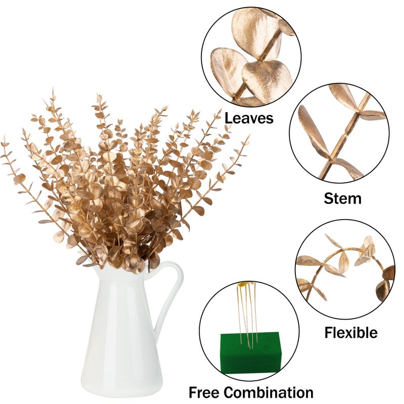 FEQO 36 Pcs Gold Eucalyptus Stems Artificial Leaves Faux Eucalyptus Stems Branches 15 inch for Wedding Bouquet Home Decor - Image 3