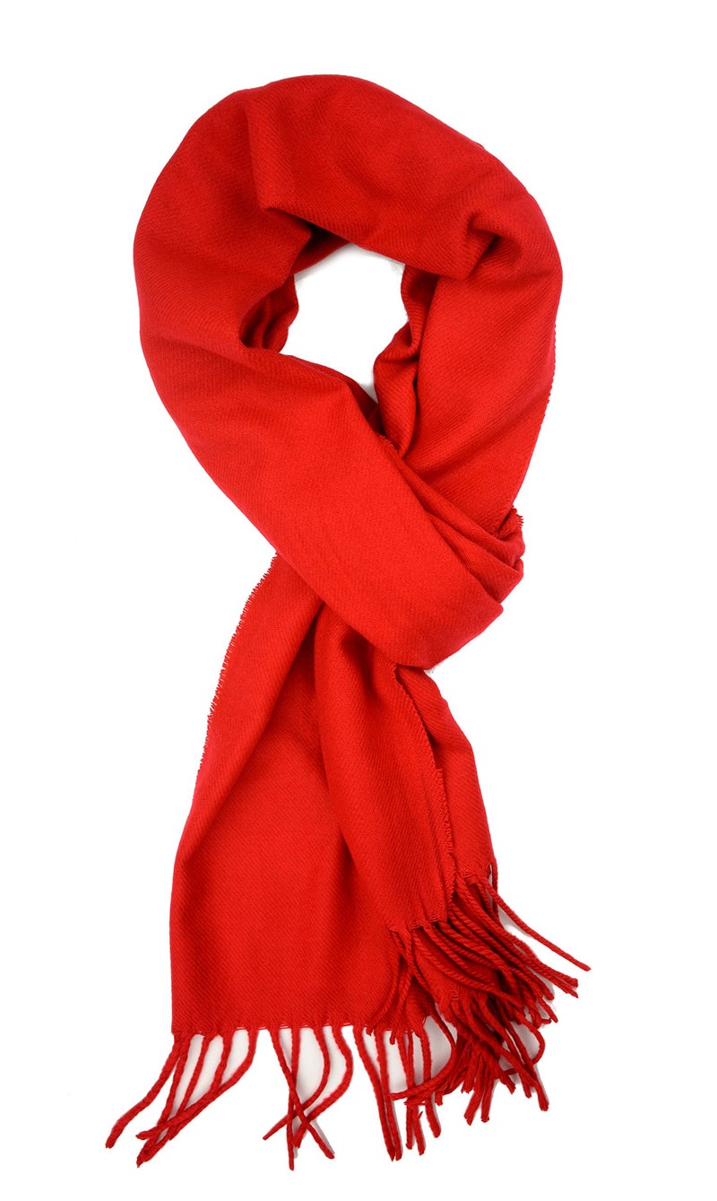 Plum Feathers Winter Scarf Shawl with Cashmere Feel - Rich Solid Colors Winter Scarves and Wraps 72" x 12" (Red) - Image 1