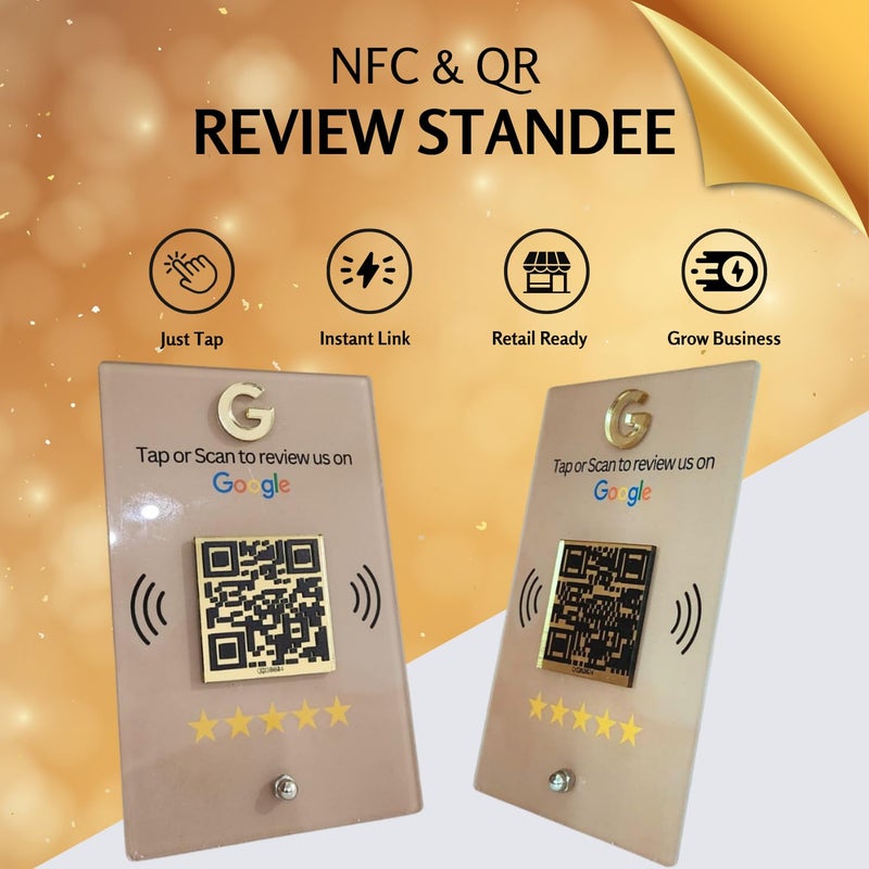 Tinydabba ستاندي NFC و QR للتفاعل أو المسح للأعمال | المتاجر، العيادات، الصالونات، المطاعم | QR ذهبي مع NFC مدمج - ستاندي أكريليك - Image 4