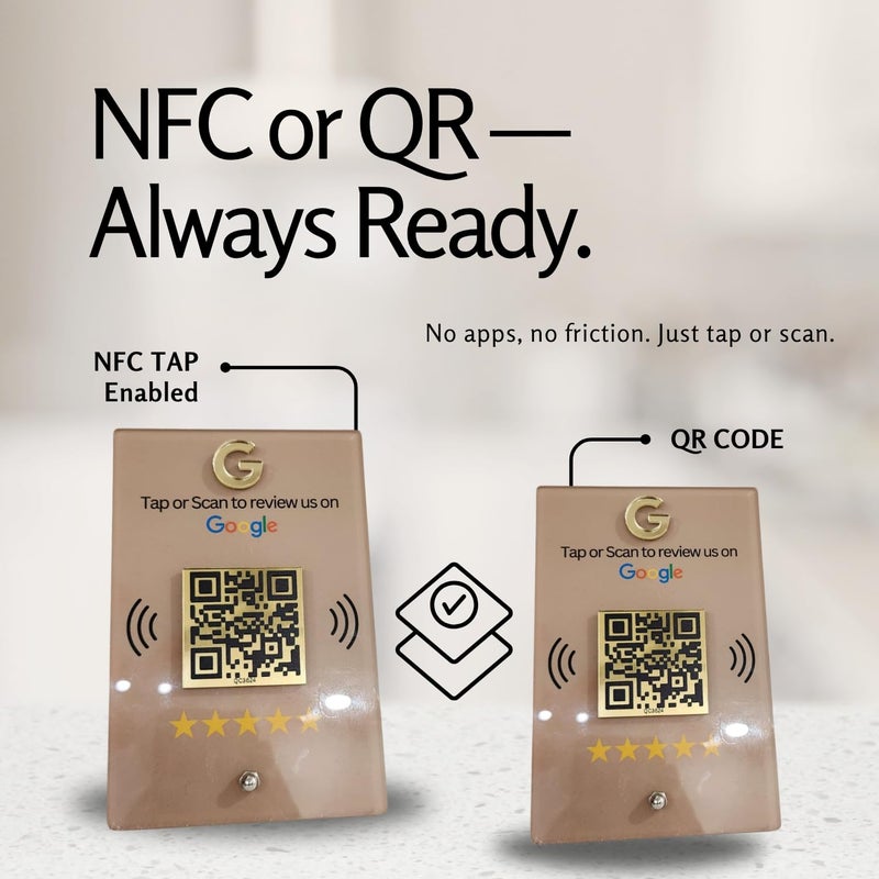 Tinydabba ستاندي NFC و QR للتفاعل أو المسح للأعمال | المتاجر، العيادات، الصالونات، المطاعم | QR ذهبي مع NFC مدمج - ستاندي أكريليك - Image 5