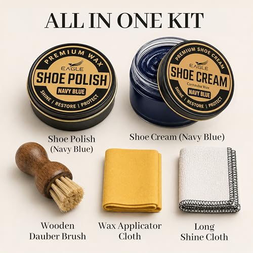 Leather Hero Eagle Shoe Shine Kit Navy Blue – 5-Piece Leather Shoe Polish & Cream Set with Brush & Cloths | Beeswax Waterproof Polish + Carnauba Wax Shoe Cream | Restore, Shine & Protect Dress Shoes & Boots - Image 2