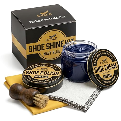 Leather Hero Eagle Shoe Shine Kit Navy Blue – 5-Piece Leather Shoe Polish & Cream Set with Brush & Cloths | Beeswax Waterproof Polish + Carnauba Wax Shoe Cream | Restore, Shine & Protect Dress Shoes & Boots - Image 1