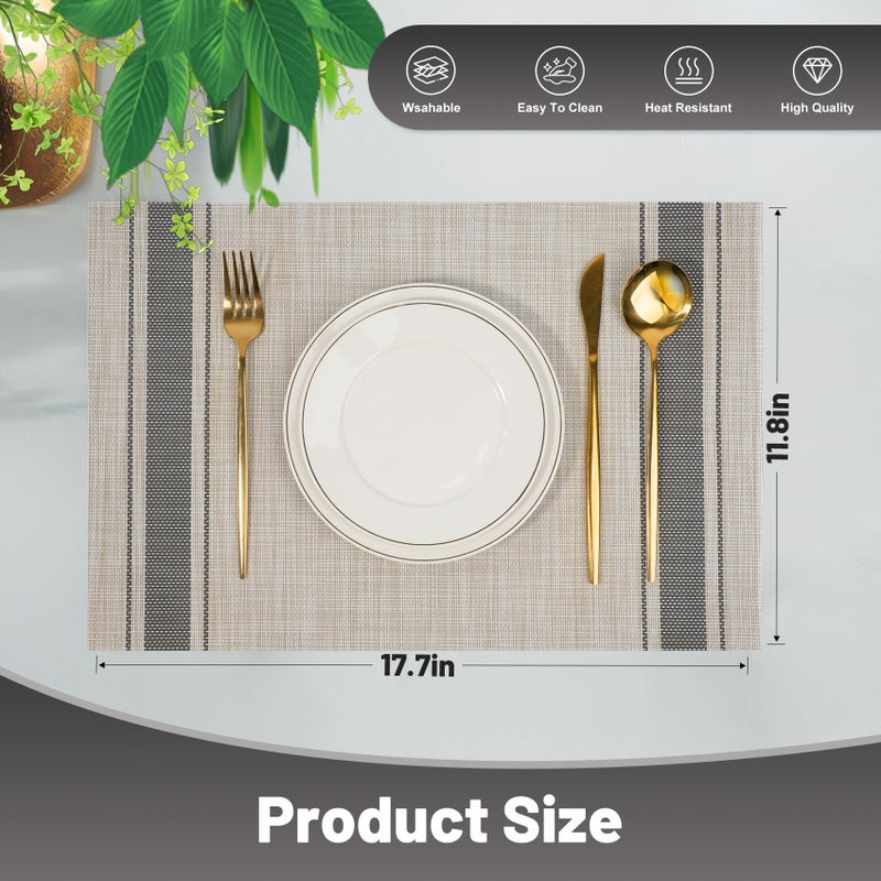 flohar Placemats Set of 6ï¼ŒNon-Slip PVC Weave Table Mats Easy to Cleanï¼ŒHeat Resistant Place Mats for Kitchen Dining Table Decoration Indoor Outdoorï¼ŒKhaki Gray - Image 2